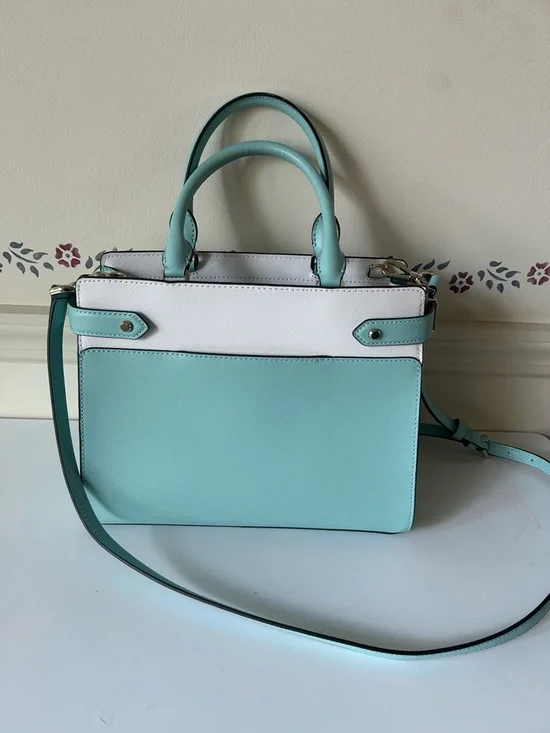 Kate Spade Mint / Blue and White Leather Satchel with Matching Wallet - Picture 4 of 6